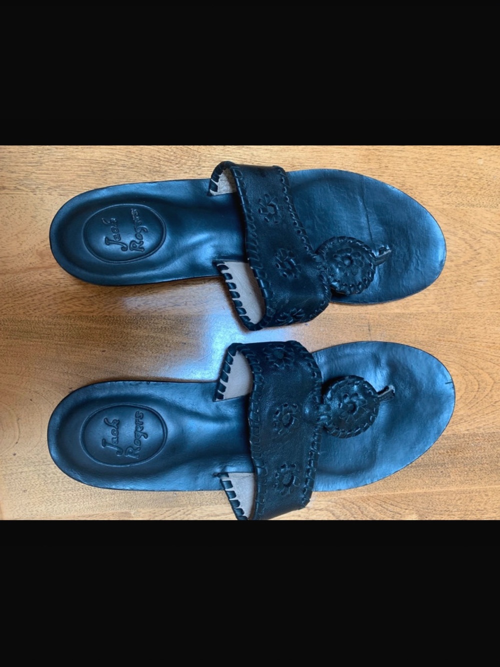 Jack Rogers Black Leather Slide Sandals